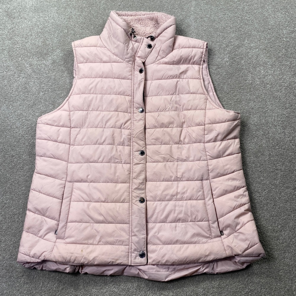 Calvin Klein Performance Puffer Vest Womens XL Pink Quilted Sherpa Collar Snap
